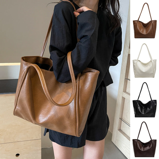 Women's Large Capacity Soft PU Leather Tote Bag – Commuter, Travel & Shopping, 4 Colors