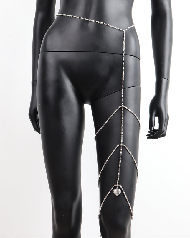 Multi-Layer Rhinestone Love Heart Waist & Leg Chain – Body Jewelry | Gold & Silver | Women