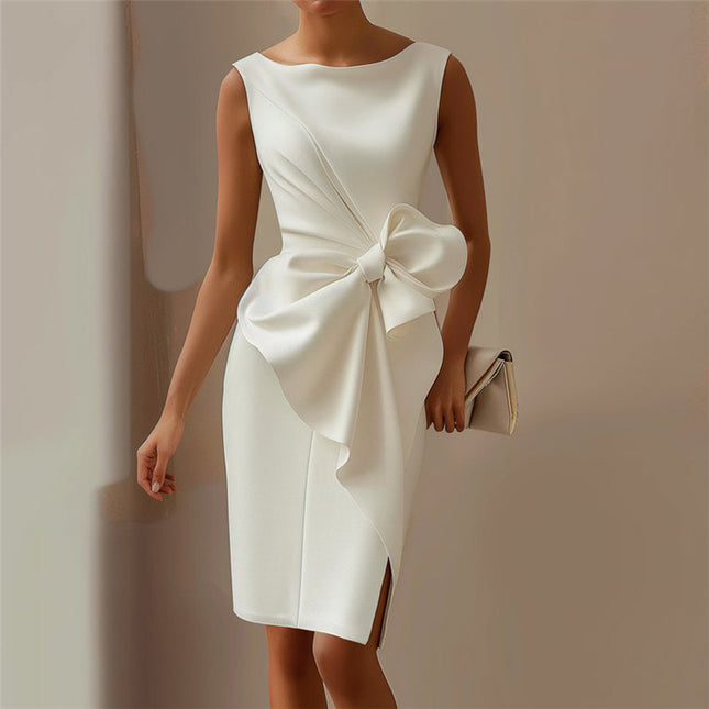 Bow Detail Sleeveless Midi Dress – High Waist Slim Fit