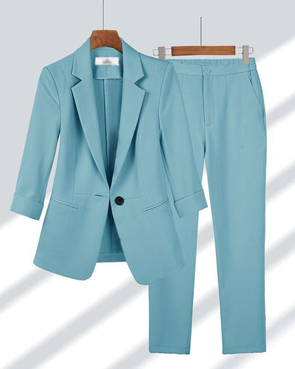 Women's 2-Piece Blazer Suit Set – Lapel Jacket & Straight-Leg Pants