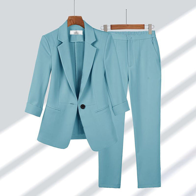 Women's 2-Piece Blazer Suit Set – Lapel Jacket & Straight-Leg Pants