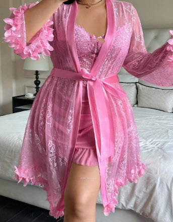 Women's Sheer Lace Slip Nightgown & Robe Set – 6 Colors, S–XL