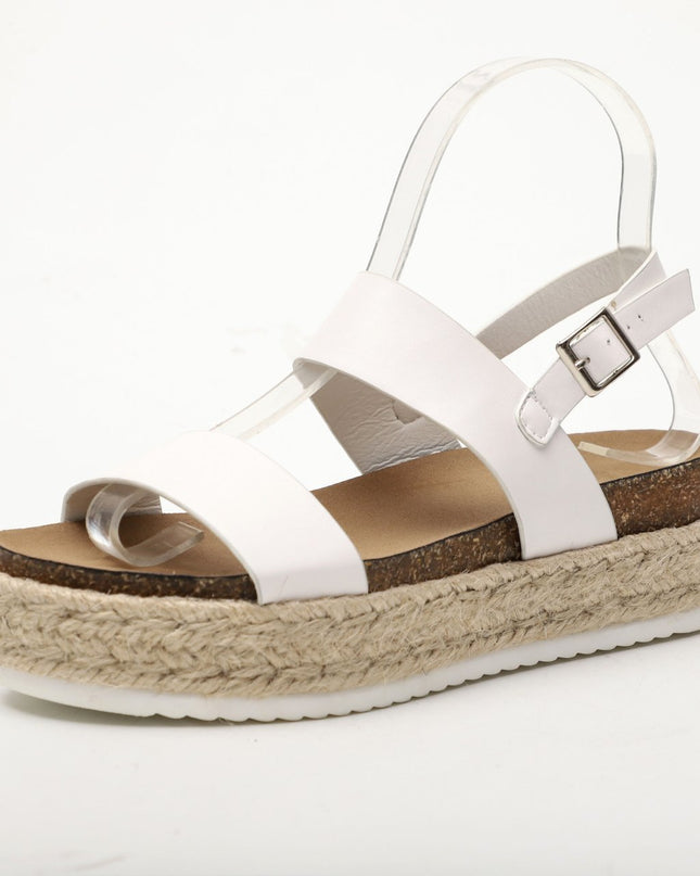 Women's Mid-Heel Platform Sandals – Open Toe, Buckle Strap, White & Black
