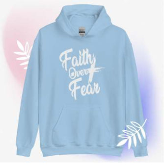 "Faith Over Fear" Christian Graphic Hoodie – Army Green & Blue, Sizes XS–4XL