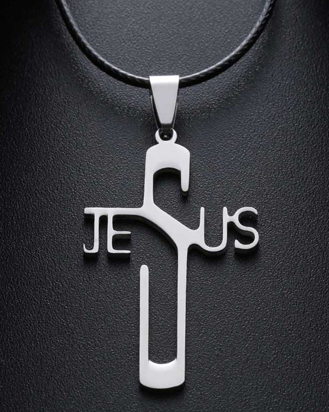 Jesus Cross Necklace – Titanium Steel, Polished Silver Finish