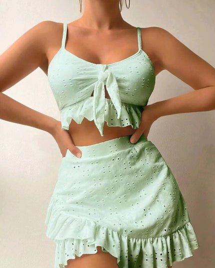 3-Piece Ruffle Bikini Set with Hip-Hugging Skirt – Women's Beach Swimsuit