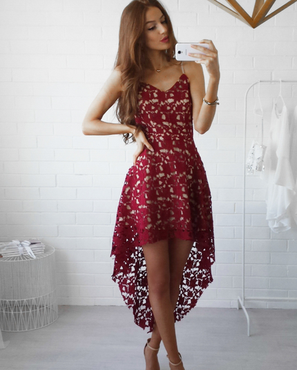Women's Lace Long Maxi Dress – Cotton-Lined, Blue & Red, Sizes S–XL