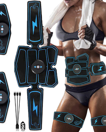 EMS Abs Muscle Stimulator 3-Piece Set – Electric Ab Toner for Abs, Arms & Legs, USB Rechargeable