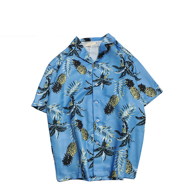 Men's Hawaiian Print Short-Sleeve Shirt – Turn-Down Collar, Summer Casual