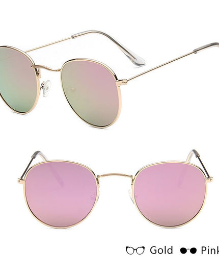 Retro Round Sunglasses for Women – Metal Frame, 14 Color Combos