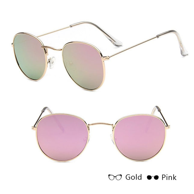 Retro Round Sunglasses for Women – Metal Frame, 14 Color Combos