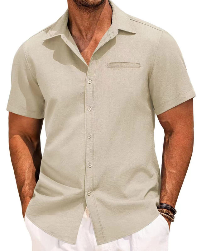 Men's Polo Collar Short-Sleeve Button Shirt – Solid Color, Extended Sizes