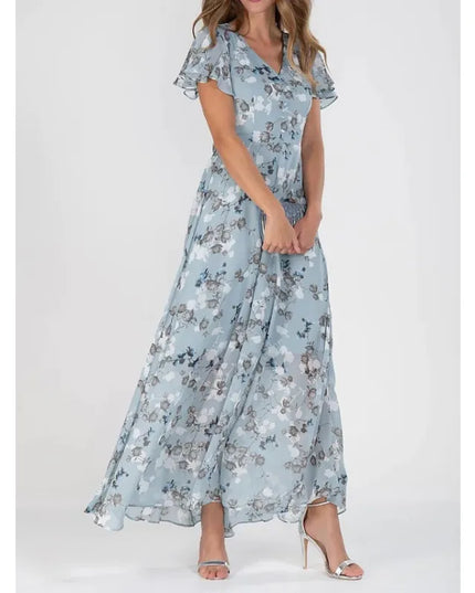 Women's Printed A-Line V-Neck Waist-Tuck Dress – 6 Colors, S–3XL