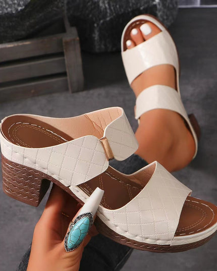 Women's Chunky Heel Plaid Slide Sandals – Open Toe Summer Heels | 6 Colors | EU 36–43