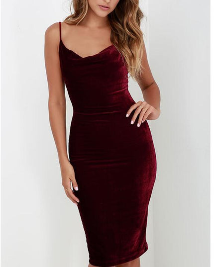 Women's Velvet Spliced Cami Cocktail Midi Dress – V-Neck, 5 Colors, S–3XL