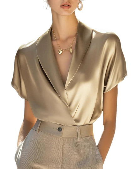 Women's V-Neck Short Sleeve Elegant Blouse – Lightweight, Summer Top, S–2XL