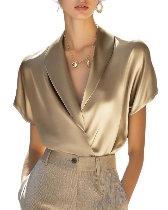 Women's V-Neck Short Sleeve Elegant Blouse – Lightweight, Summer Top, S–2XL