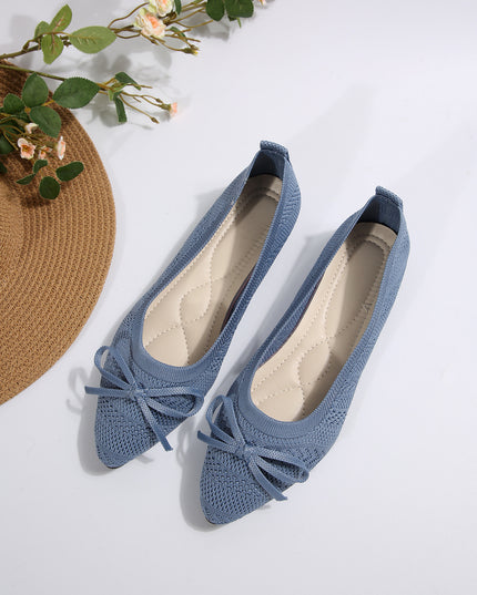 Women's Bow Knitted Flat Loafers – Pointed Toe | Slip-On Flats | 6 Colors