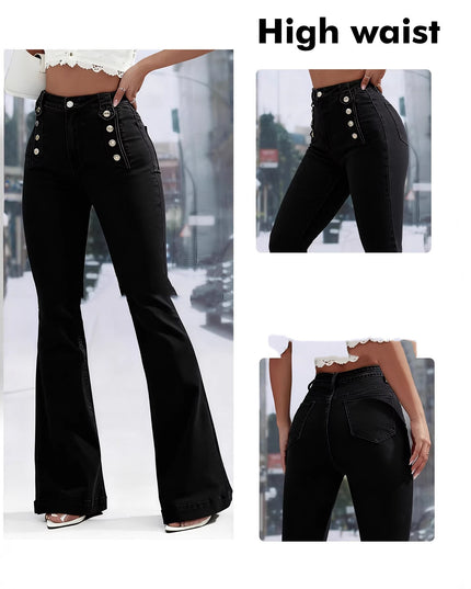 Women's High-Waisted Button-Fly Flare Jeans
