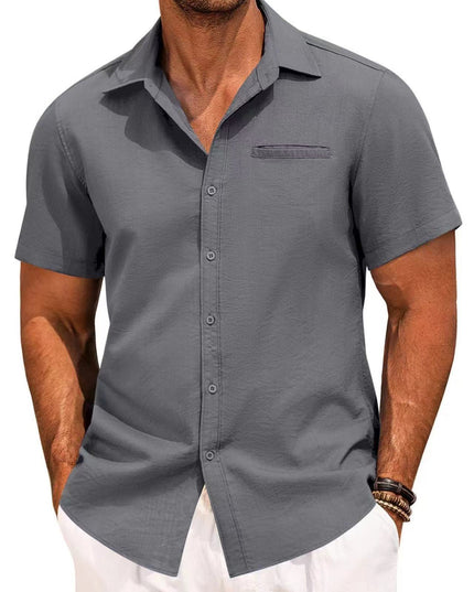 Men's Polo Collar Short-Sleeve Button Shirt – Solid Color, Extended Sizes