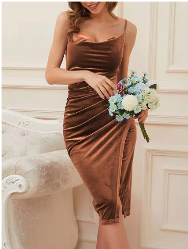 Women's Velvet Spliced Cami Cocktail Midi Dress – V-Neck, 5 Colors, S–3XL