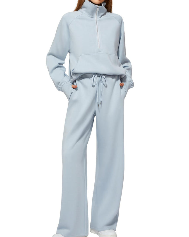 Women's Half-Zip Sweatshirt & Wide Leg Pants Set – 12 Colors, Sizes XS–XXL