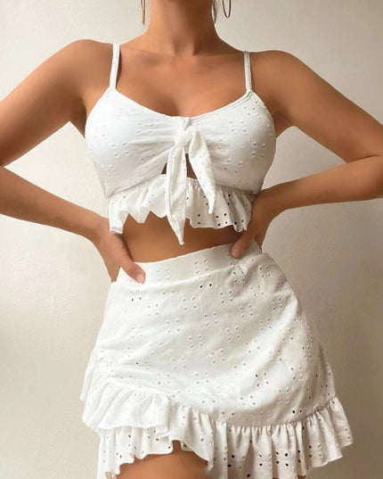3-Piece Ruffle Bikini Set with Hip-Hugging Skirt – Women's Beach Swimsuit