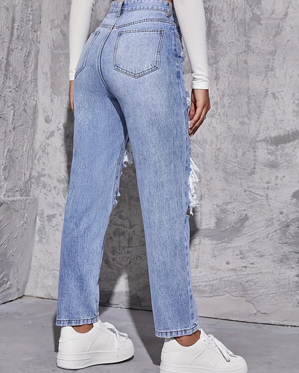 Women's High-Waisted Ripped Straight Leg Jeans