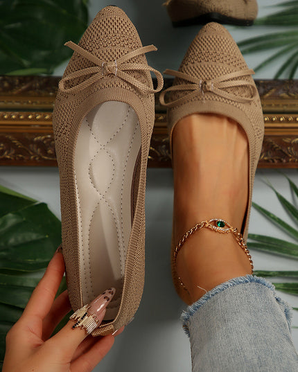 Women's Bow Knitted Flat Loafers – Pointed Toe | Slip-On Flats | 6 Colors