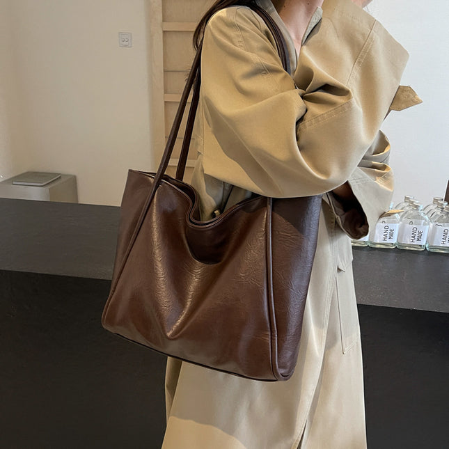 Women's Large Capacity Soft PU Leather Tote Bag – Commuter, Travel & Shopping, 4 Colors
