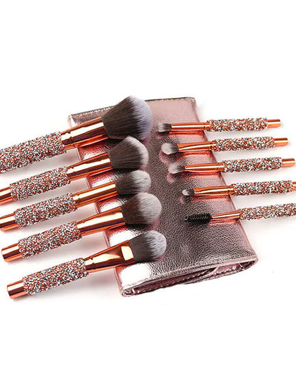 10-Piece Diamond Makeup Brush Set with Pouch