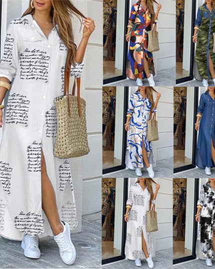 Women's Printed Long Fashion Dress – 16 Prints, S–5XL, Spring & Summer