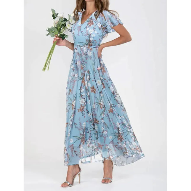 Women's Printed A-Line V-Neck Waist-Tuck Dress – 6 Colors, S–3XL