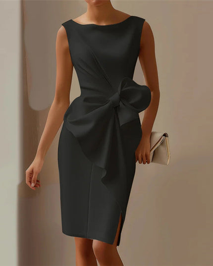 Bow Detail Sleeveless Midi Dress – High Waist Slim Fit
