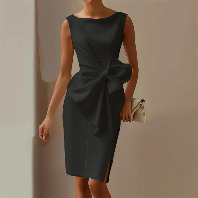 Bow Detail Sleeveless Midi Dress – High Waist Slim Fit