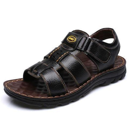 Men's Genuine Leather Open-Toe Velcro Sandals – Non-Slip, Breathable, 2 Colors, US 6–11