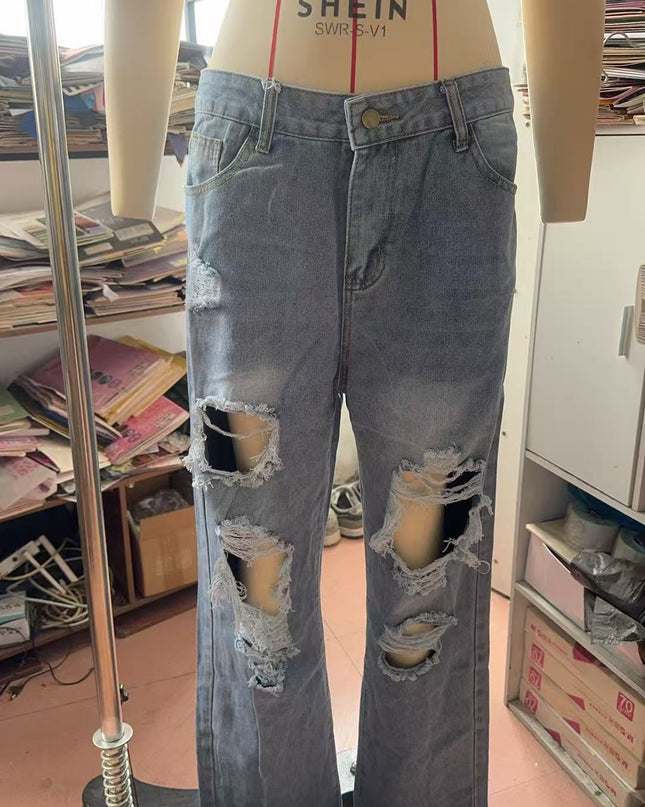 Women's High-Waisted Ripped Straight Leg Jeans