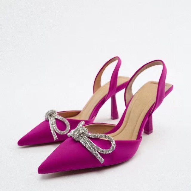 Women's Bow High Heel Sandals – Non-Slip, Black, Blue & Rose Red, EU 36–43