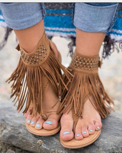 Women's Ethnic Flat Thong Sandals – Summer Style, Beige, Black & Brown