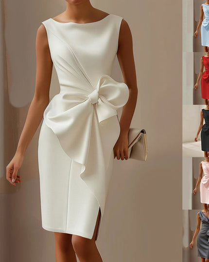 Bow Detail Sleeveless Midi Dress – High Waist Slim Fit