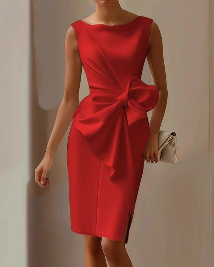 Bow Detail Sleeveless Midi Dress – High Waist Slim Fit