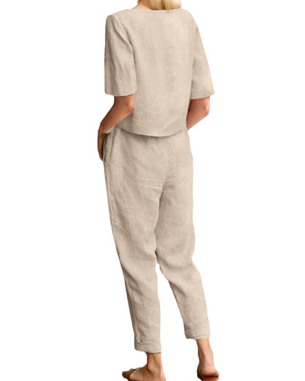 Women's Cotton And Linen Wide-leg Pants Suit
