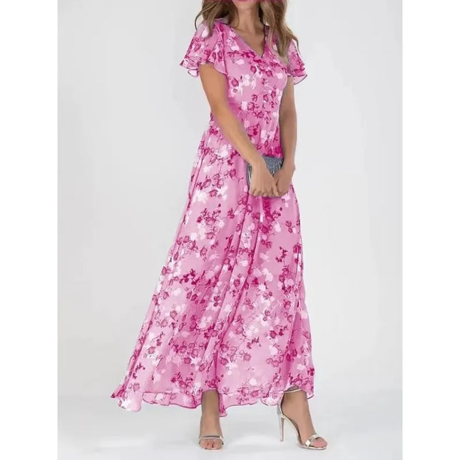 Women's Printed A-Line V-Neck Waist-Tuck Dress – 6 Colors, S–3XL