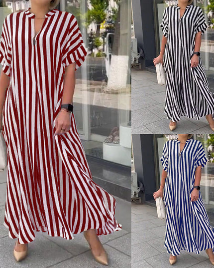 Women's Striped Floral Maxi Dress with Slit