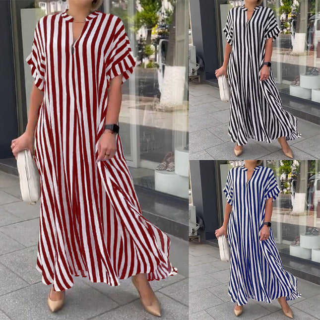 Women's Striped Floral Maxi Dress with Slit