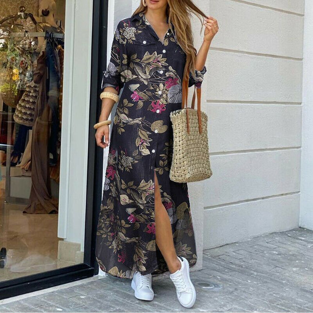 Women's Printed Long Fashion Dress – 16 Prints, S–5XL, Spring & Summer