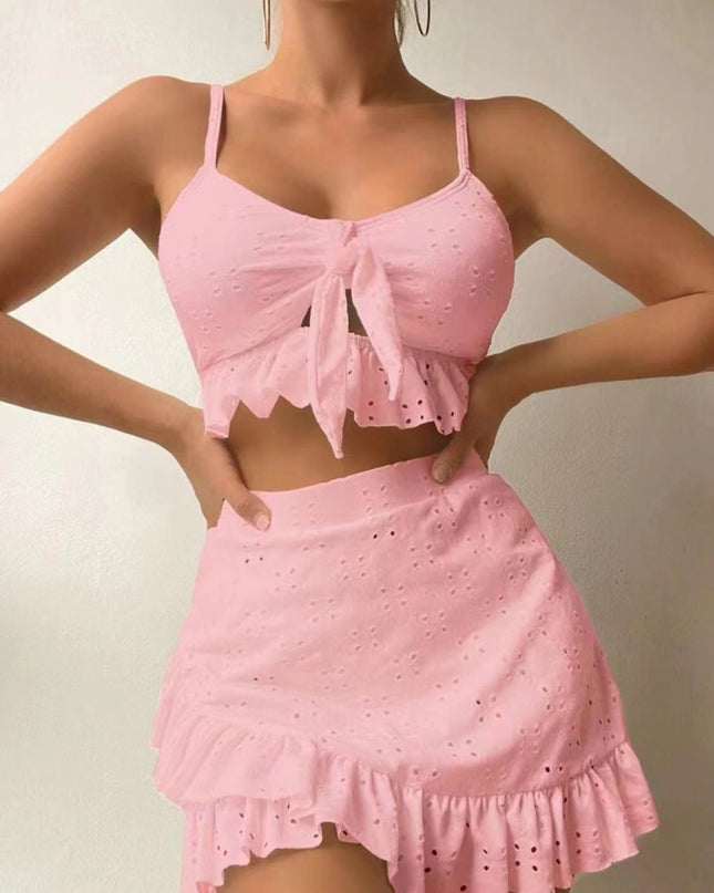 3-Piece Ruffle Bikini Set with Hip-Hugging Skirt – Women's Beach Swimsuit