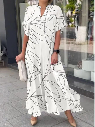 Women's Striped Floral Maxi Dress with Slit