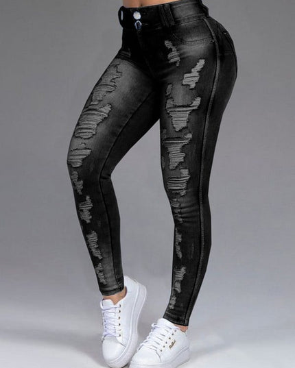 Women's Ripped Stretch Straight-Leg Jeans – Mid-Waist, 4 Colors, S–6XL