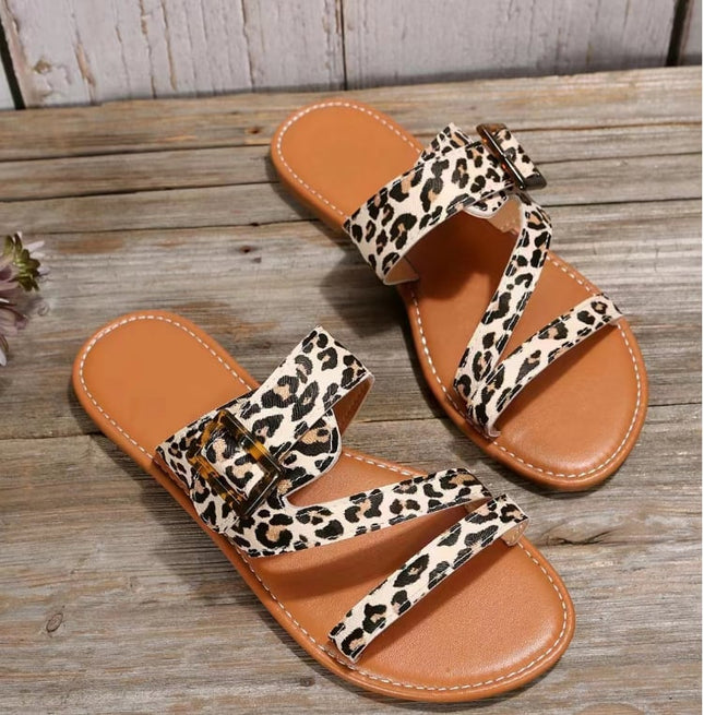 Leopard Print Summer Flat Sandals for Women